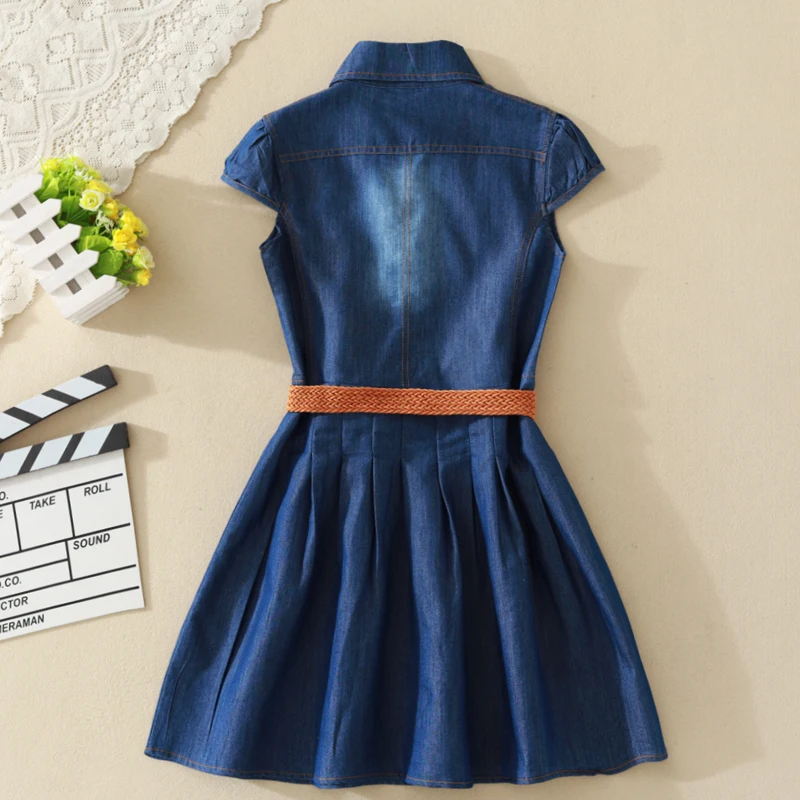 Big Girl's summer denim dress 2019 new cutie children ouftits 5 6 8 10 12 15 year old girl princess including belt | Детская одежда