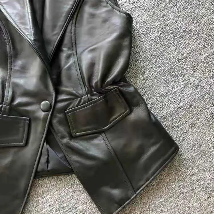 

Leather Vest Women 's Spring and Autumn Korean Style Tight Waist Suit Collar Short All -Match Sleeveless Waistcoat Coat