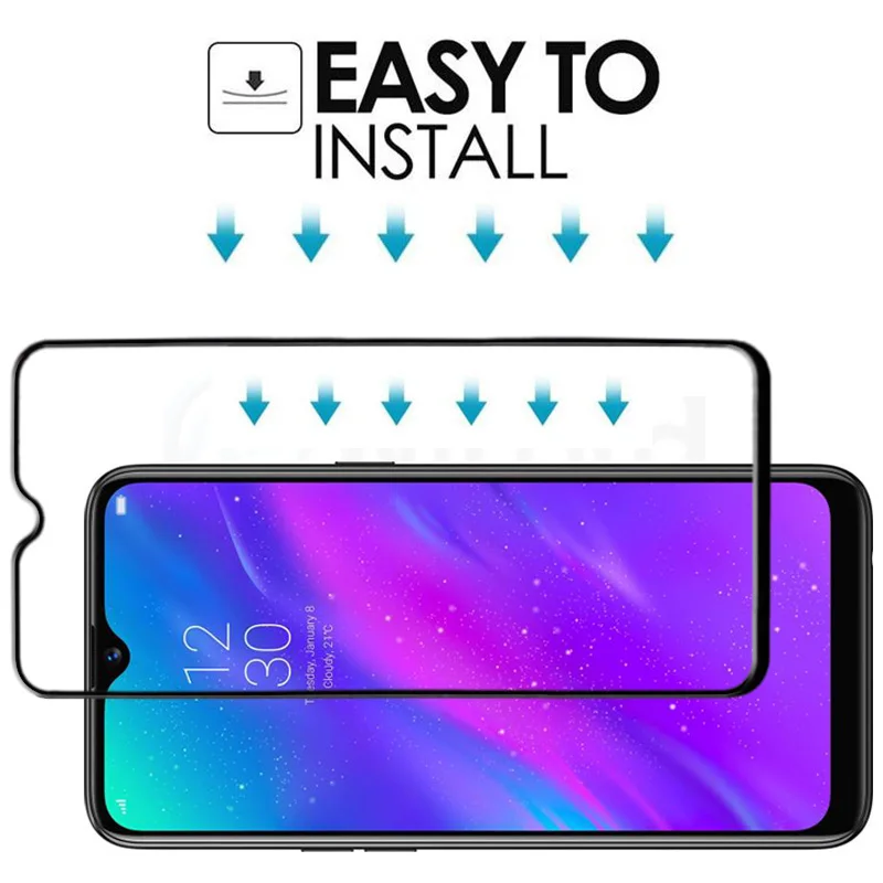 Полностью покрывающее клеем закаленное стекло для Oppo Realme 3 2 шт./лот Защита экрана