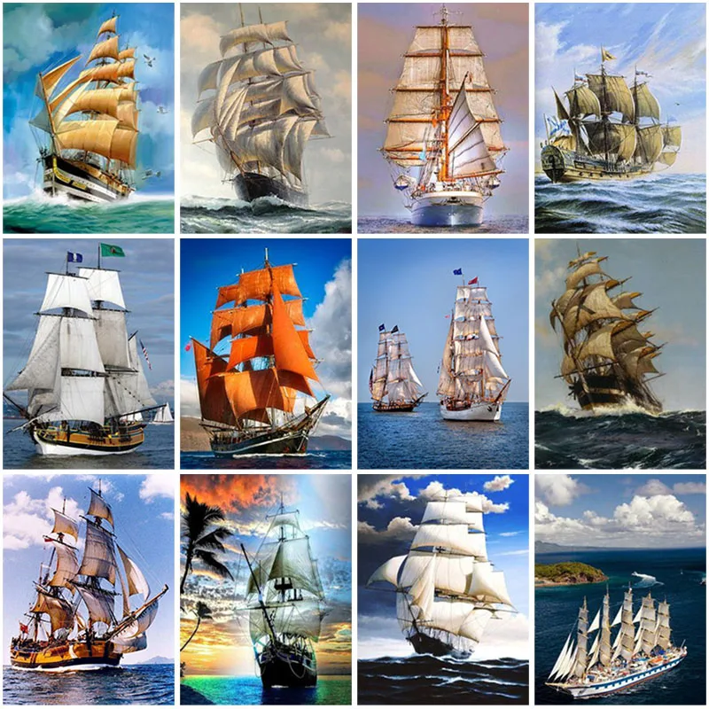 

5D DIY Diamond Painting Sailboat Full Square Drill Embroidery Cross Stitch Landscape Mosaic Handmade Wall Art Home Decor Gift