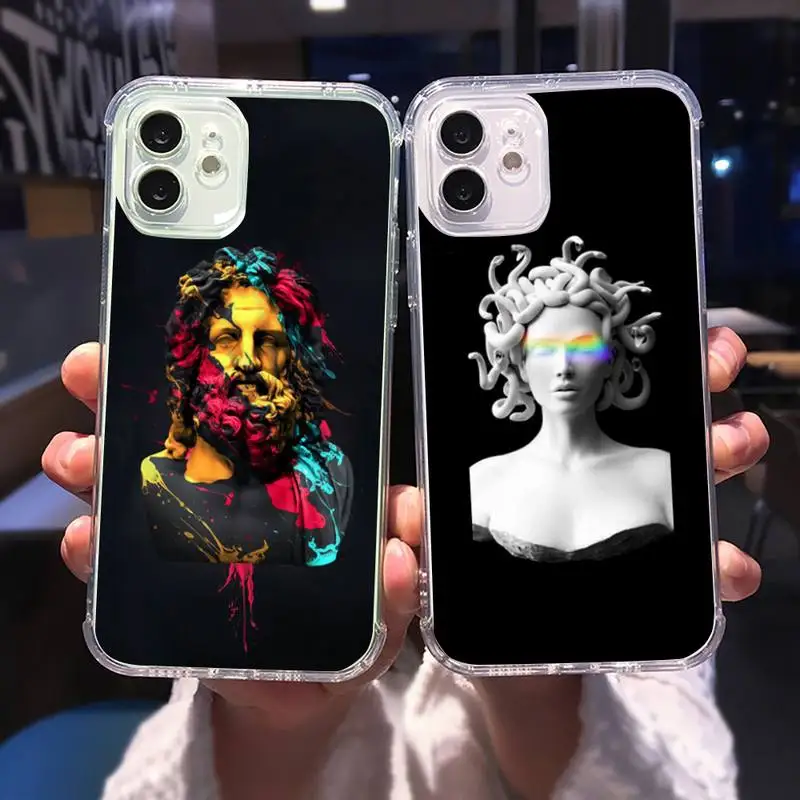 

David Medusa plaster funny art Phone Case Transparent for iPhone 13 11 12 Samsung A S 9 10 30 Pro X Max XR Plus lite Clear Funda