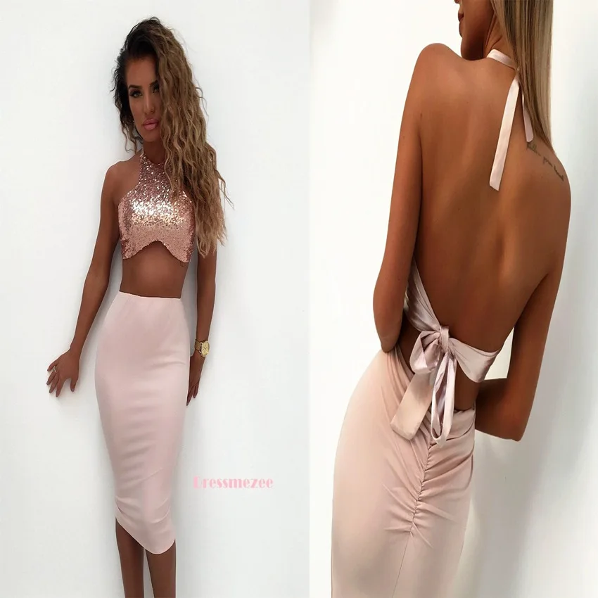 BKLD 2017 розовые золотые блестящие бандажные женские комплекты из 2 предметов