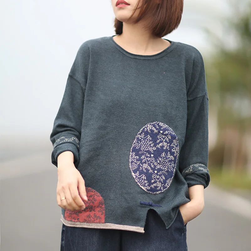 Новинка 2019 винтажный пуловер с аппликацией свитера для женщин осенняя одежда