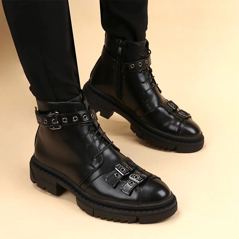 

Модные мужские ботинки на платформе в британском стиле в стиле панк/хип-хоп; Обувь из натуральной кожи черного цвета; Ковбойские ботильоны; ...