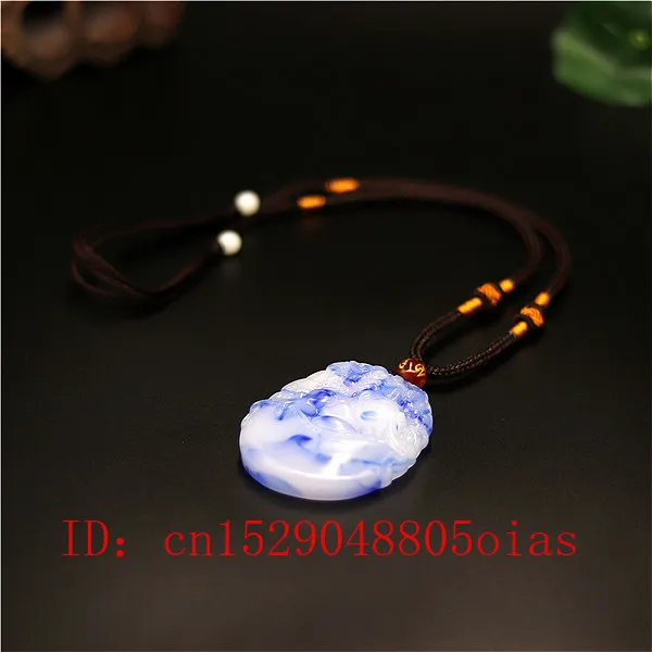 Ожерелье с подвеской в виде дракона из натурального белого и синего нефрита