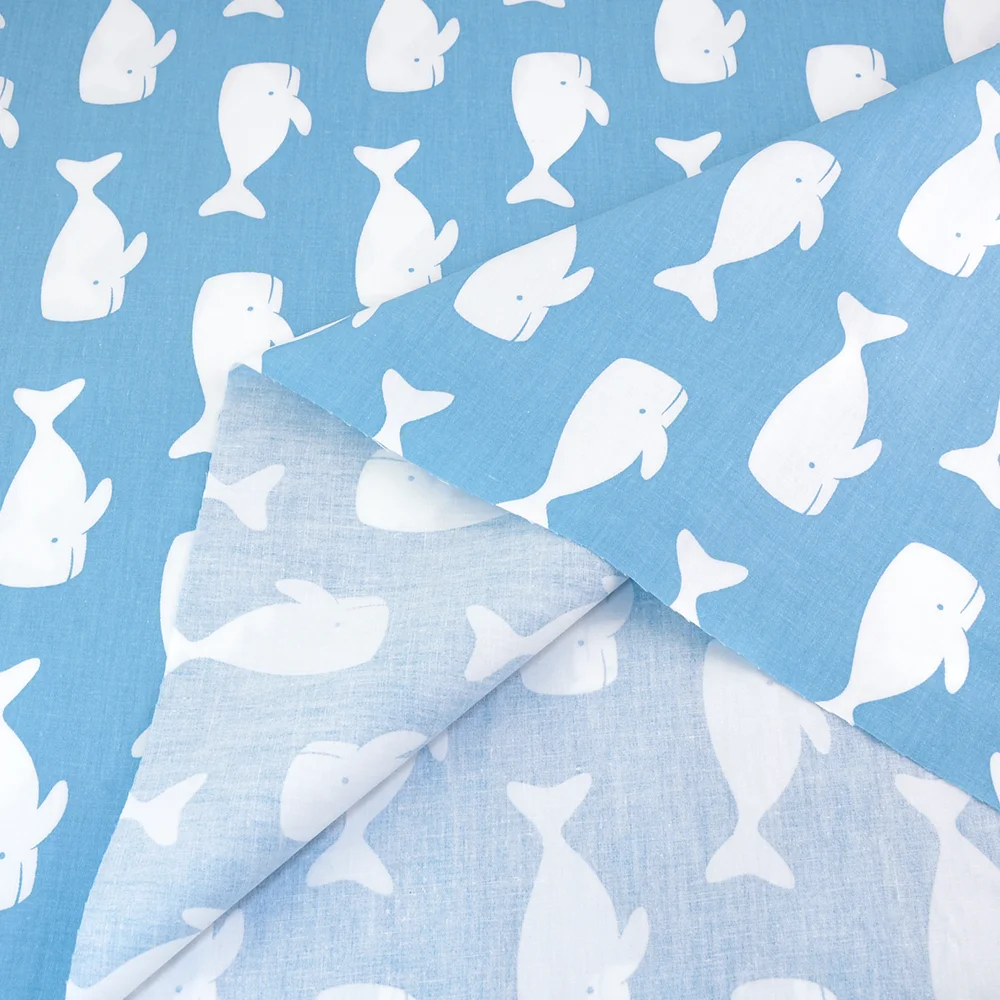 Новые поступления 100% белый хлопок Ткань Жир Квартал синие киты Дизайн Текстиль