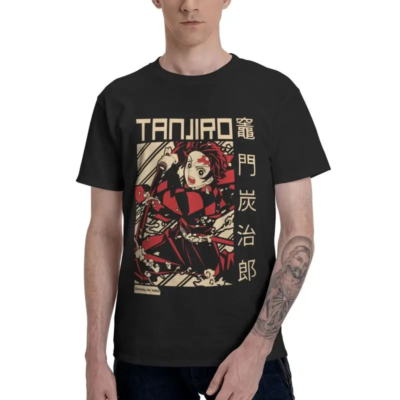 Vintage Demon Slayer Kimetsu No Yaiba Harajuku T-shirt Men T Shirt Short Sleeve 100%Cotton Anime Manga Tanjiro Kamado Tshirt Tee