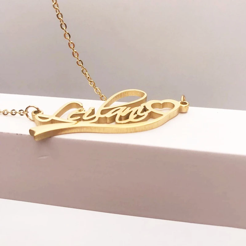Ожерелья с именем ребенка на заказ подвески лента сердцем из нержавеющей стали