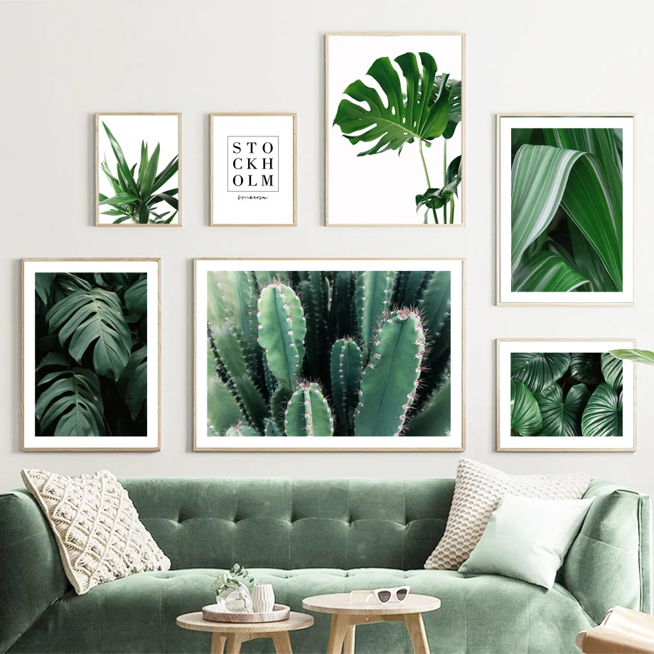 

Green Plant Leaf Monstera Cactus Natural Wall Art Canvas Painting Nordic Posters And Prints Wall Pictures Room DecorFor Living