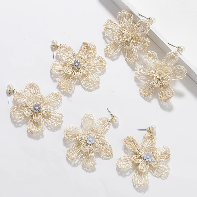 Lifefontier плетеные висячие серьги ручной работы из ротанга для женщин в виде цветка