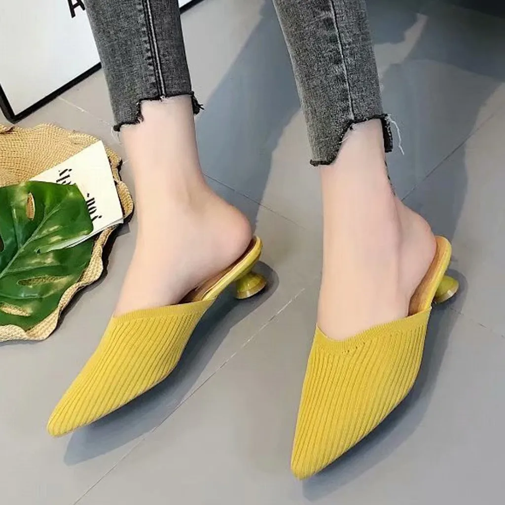 Женские сетчатые полутапочки без застежки вечерние шлепанцы на низком каблуке с