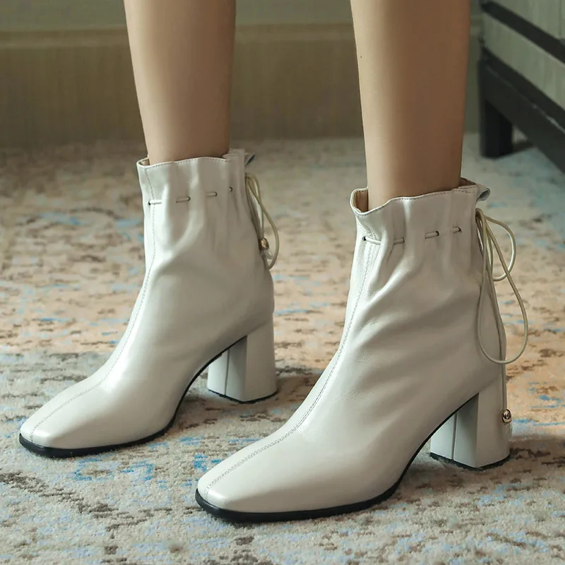 

ASUMER 2021 new arrive genuine leather ankle boots women square toe pleated autumn winter high heel dress party shoes ladies