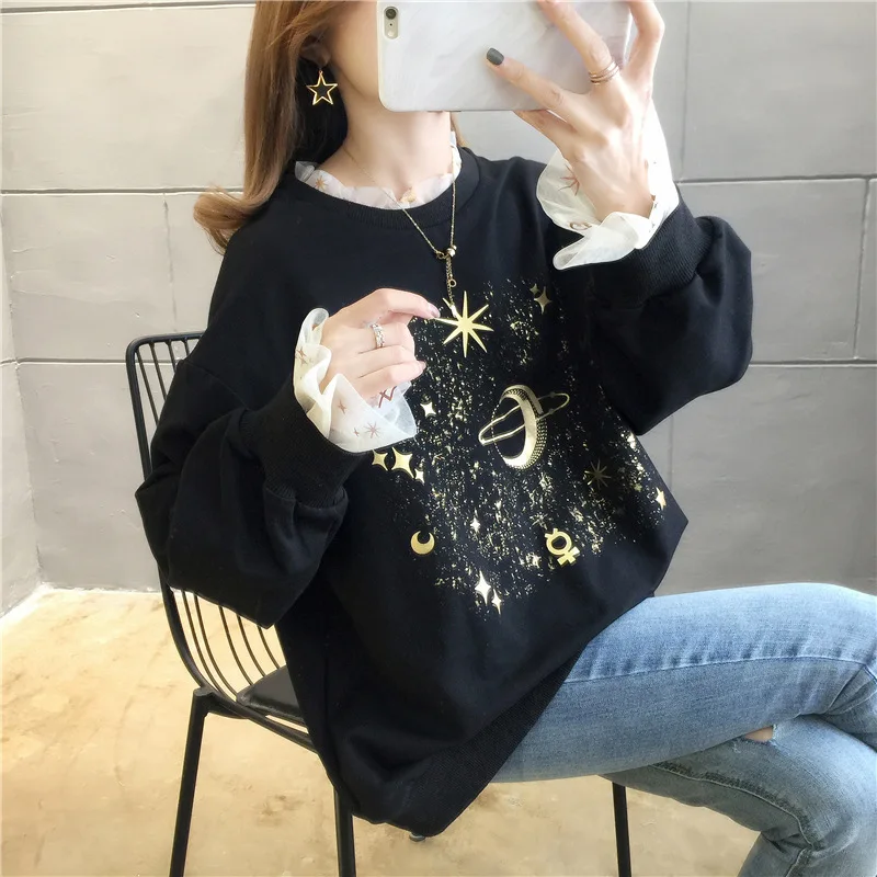 Одежда на осень и зиму толстовка с капюшоном Женская свободная газовая верхняя