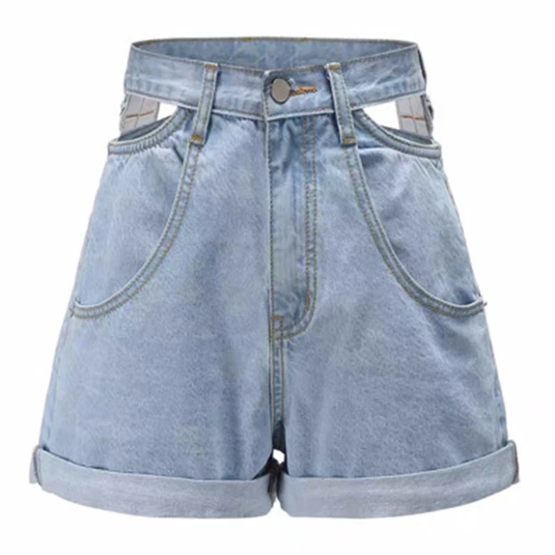 

High Waist Denim Shorts Women Jeans Hollow Out Korean High Waisted Wide Leg Shorts Female 2020 Summer Streetwear Bottoms Girls