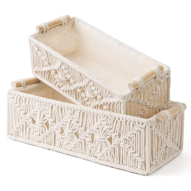 Macrame Storage Baskets Decor Box Handmade Woven Decorative Countertop Toilet Tank Shelf Cabinet Organizer Boho Set of 2 | Дом и сад