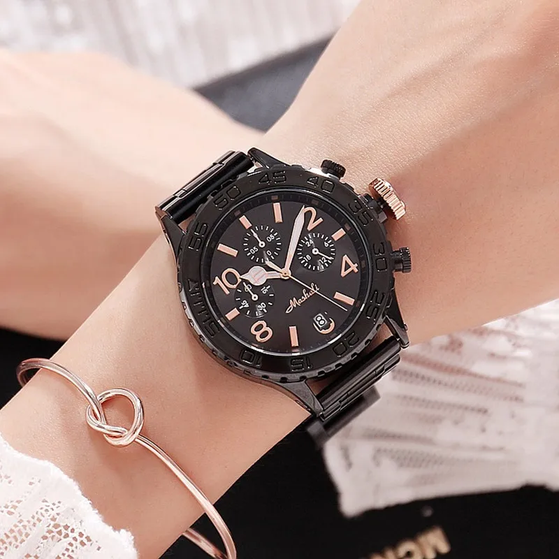 Big Dial Women Watches Lady Six-Pin Date Quartz Watch Stainless Steel Female Wristwatches Casual Watch for Woman reloj mujer New