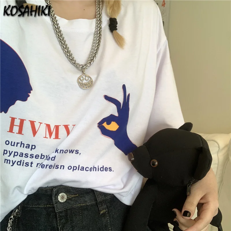 

KOSAHIKI Harajuku Streetwear Butterfly Letters Print Short Sleeve T-Shirt Women Men 2021 Summer O-Neck Y2k Top Graphic Tees