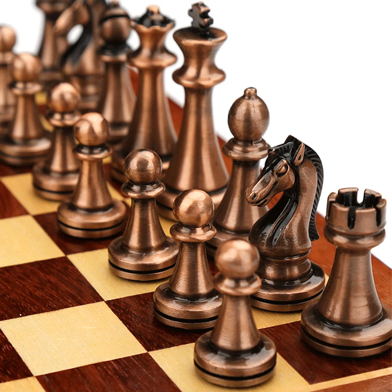 

29cm Metal Chess Set Luxury Portable Folding Wooden Chess Board Games Texture Classic Handmade Knights Pieces Queen Gambit