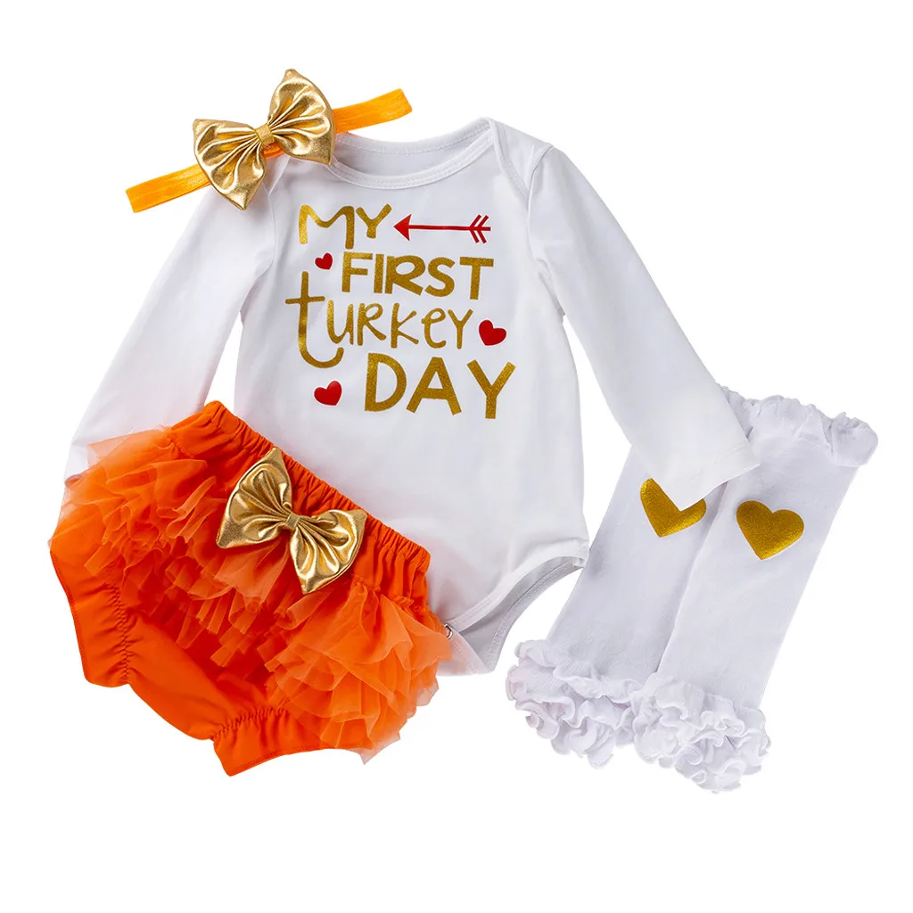 Комплект одежды для маленьких девочек на День Благодарения комбинезон с