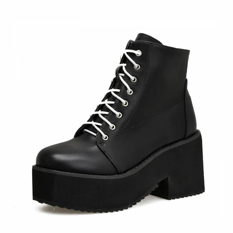 

Women's Boots British Style Women's Boots Leather Lace-up Martin Boots Thick-soled Round Toe Square Root Boots Casual Shoes 2021