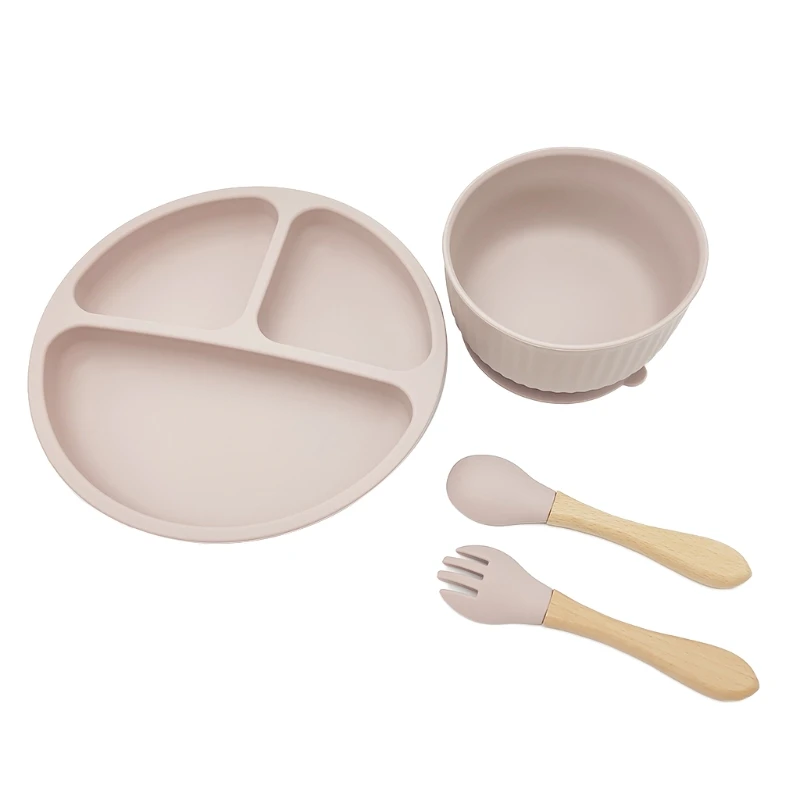 

4 Pcs Baby Silicone Divided Dinner Plate Sucker Bowl Spoon Fork Set Training Feeding Food Utensil Dishes Tableware Kit for