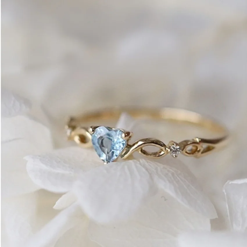 

cute small heart blue cubic zirconia Thin ring for women fashion engagement pinky finger ring jewelry accesorios mujer love gift