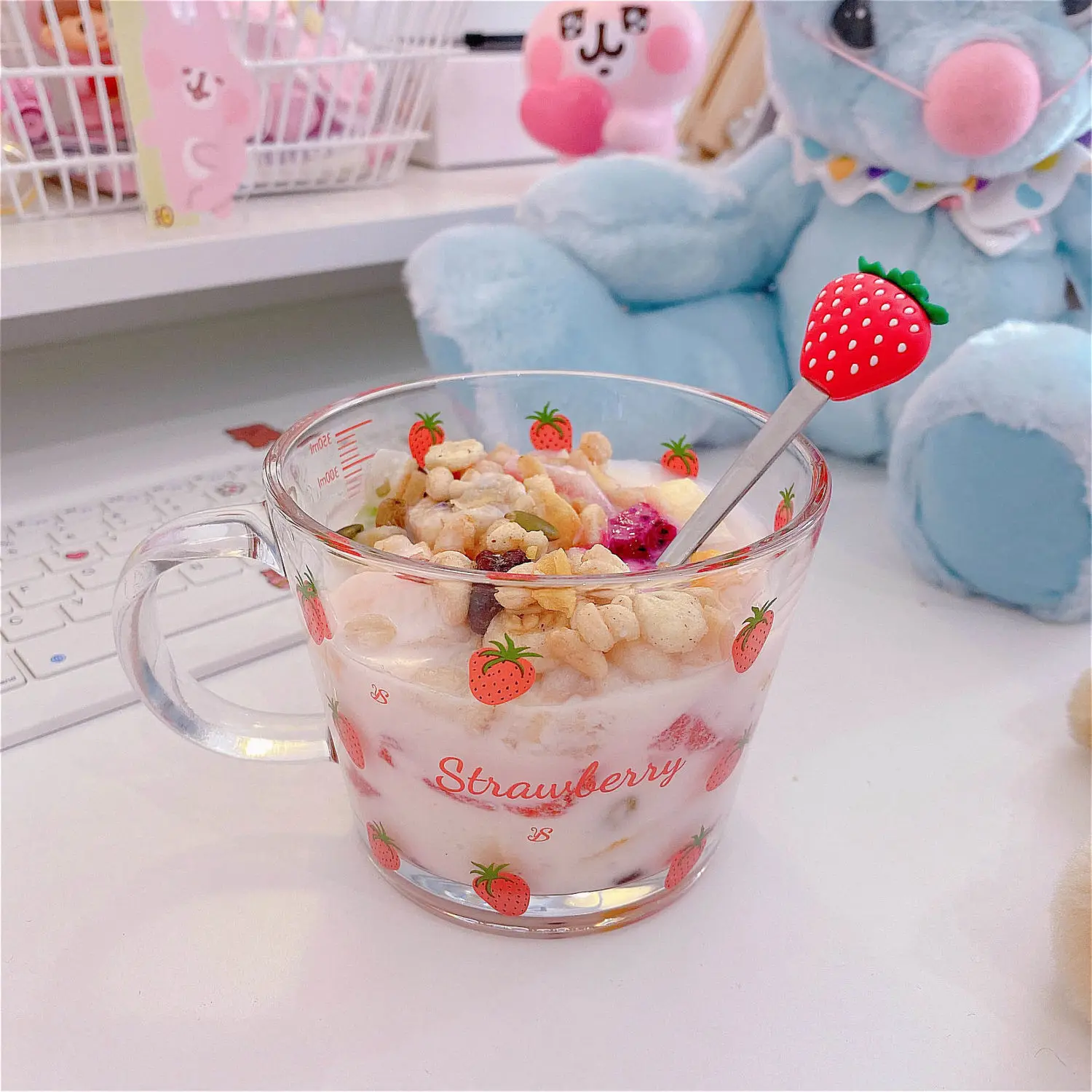 Милая стеклянная чашка в виде клубники персика кружка для завтрака каши