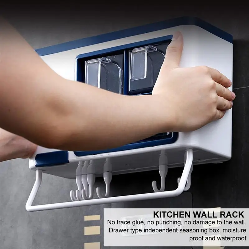 

Wall-mounted Spice Rack Punch Free Seasoning Storage Jar Box Rack Condiment Jar Shelf Kitchen Storage Organizer