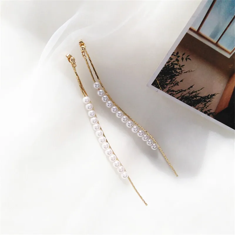 

Classic Pearl long earrings female Fashion temperament gold earrings Pearl tassel stud earrings for woman Jewelry
