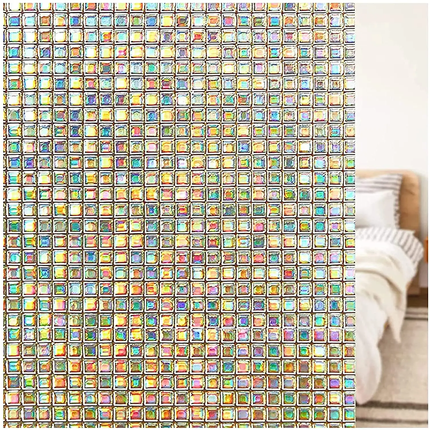 

Privacy Rainbow Effect Window Film Decorative Translucent Glass Tint Static Cling Heat Control UV Prevention Non-Adhesive