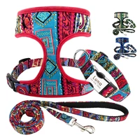 3pcslot nylon printed dog collar leash harness set personalized dog collars adjustable harness vest for small medium large dogs
