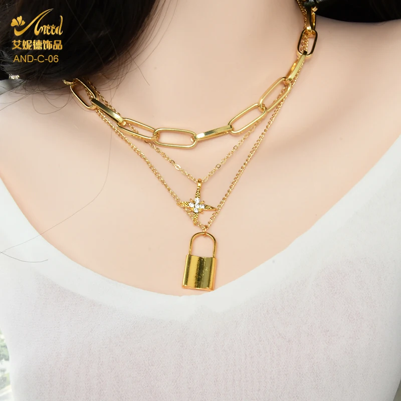 

ANIID Lock Pendant Multilayer Long Necklace Women Punk Key Padlock Star Jewelry Gold Chain Choker Charms Chunky Vintage Hip Hop