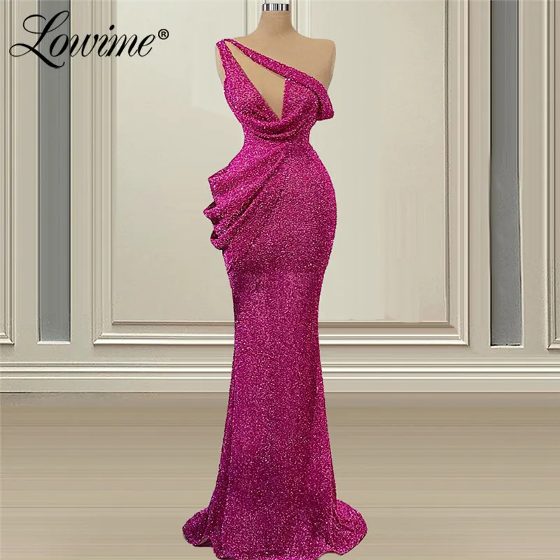 

Lowime Arabic Evening Dresses One Shoulder 2021 Mermaid Prom Gowns Plus Size Wedding Party Dress Custom Made Robes De Soiree