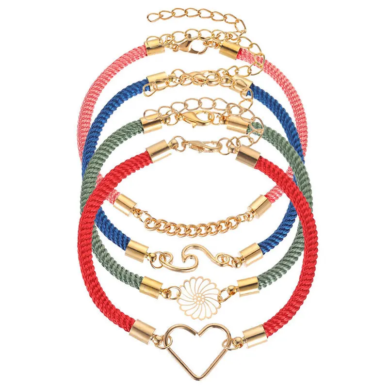 

2021 European And American Wild Hand-woven Four-piece Bracelet New Transfer Red Rope Love Ladies Couple Set Bracelet