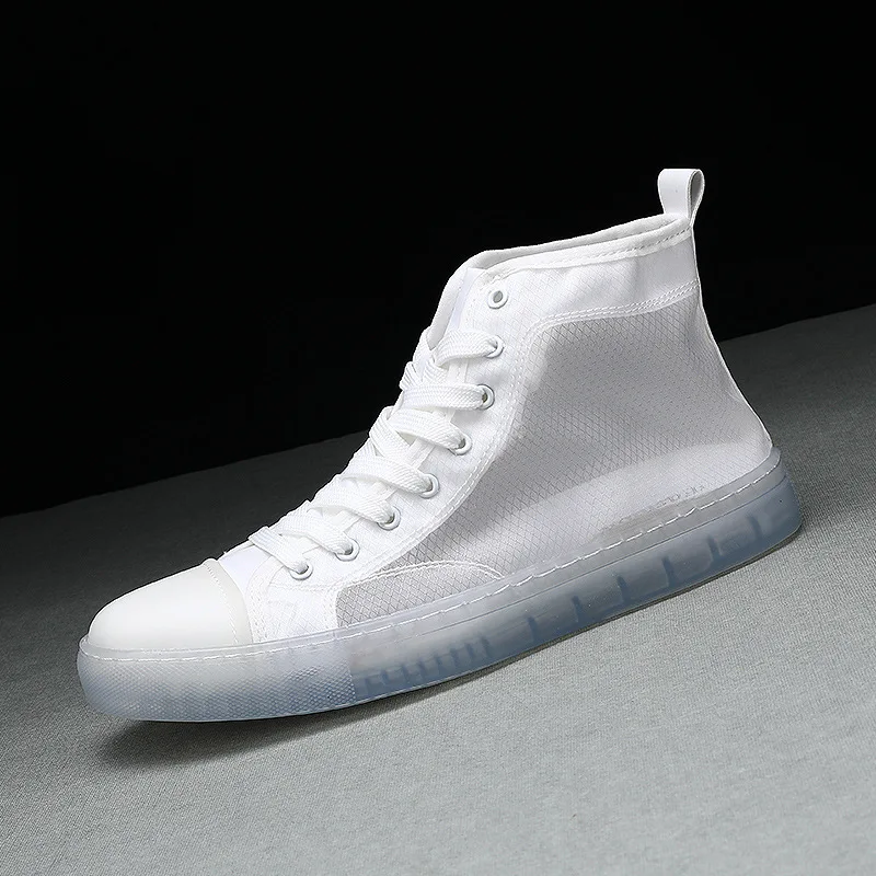 Мужская парусиновая обувь Высокие кроссовки на шнуровке Повседневная дышащая
