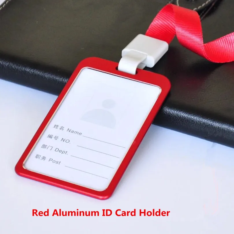 Red-vertical Качественный алюминиевый рабочий ID держатель для карт, шейный ремешок, id держатель, цена, держатель для пропуска - Цвет: Red-vertical