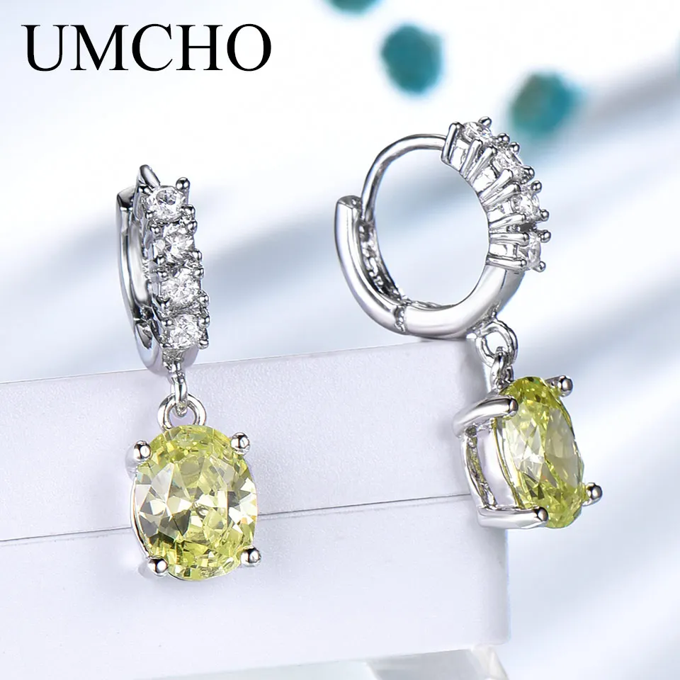 Женские серьги-клипсы UMCHO из серебра 925 пробы с зеленым кубическим циркониевым
