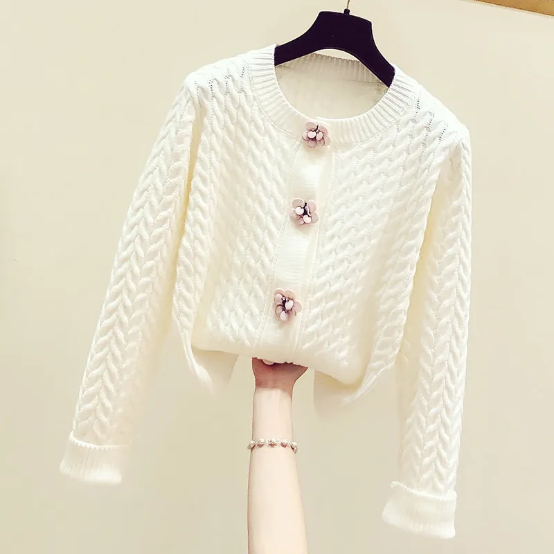 

Свитера для женщин, осень 2020, новый женский вязаный кардиган, свитер, пальто, Женский однобортный укороченный жакет с милыми цветами