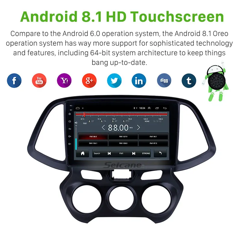 Seicane Android 2DIN Автомагнитола радио аудио gps мультимедийный плеер для 2018 hyundai Santro/Atos