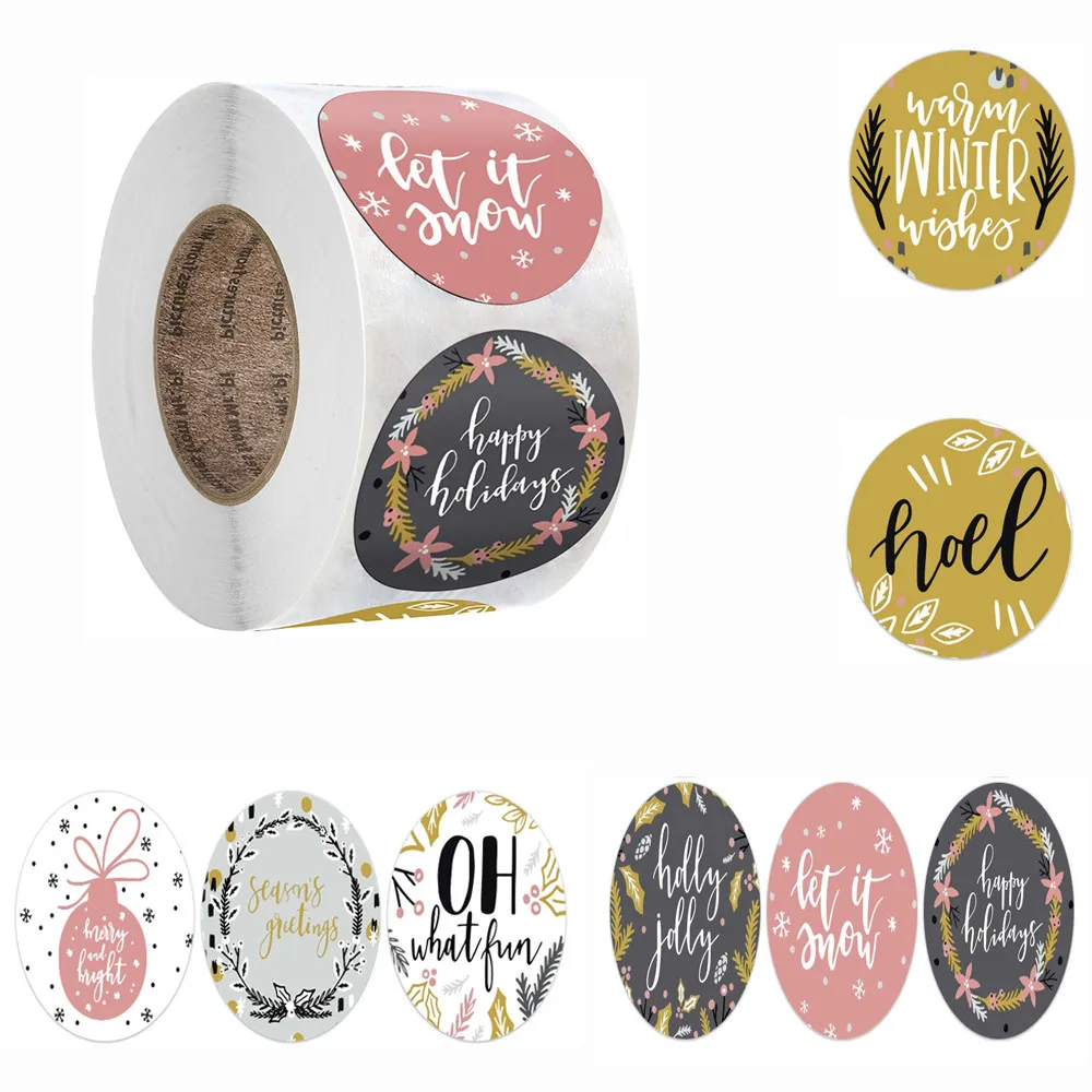 

500pcs/roll Label Stickers Christmas Gift Decoration Sticker Packaging Stationery Sticker Happy Holidays Decoration Seal Label