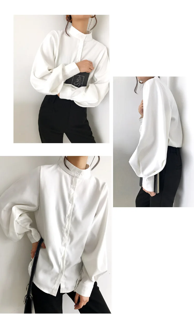 

Solid Vintage Lantern Sleeve Autumn Winter Thicken Women Shirt Blouses Single Breasted Blouse Female Loose Shirts Tops 6145 50