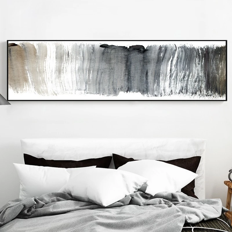 

Abstract Texture Canvas Paintings Black Ink Brush Stroke Long Posters and Print Wall Art Picture for Living Room Home Decoration