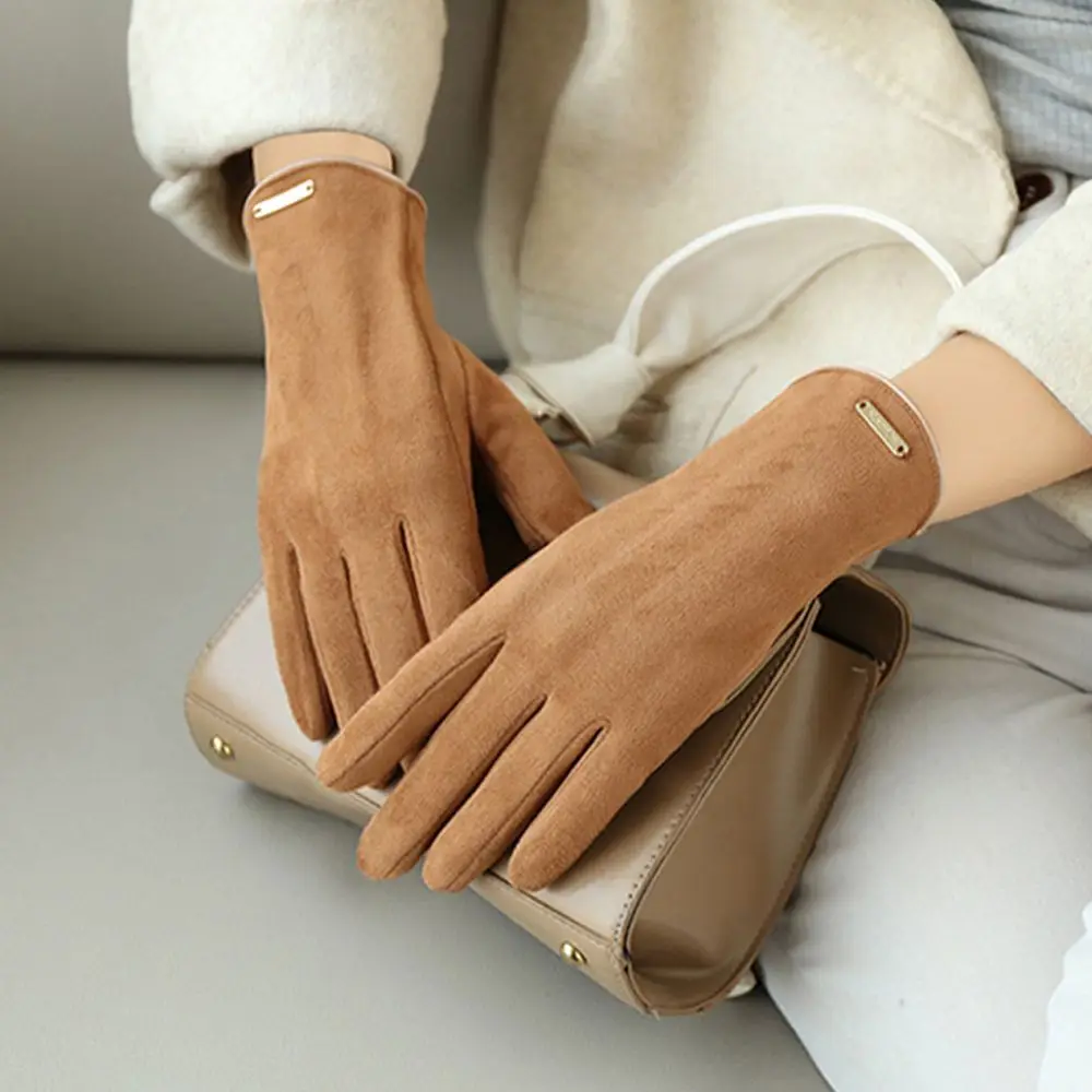 

Женские тонкие флисовые варежки с пальцами и сенсорным экраном, перчатки из искусственной замши с утечкой пальцев, велосипедные перчатки