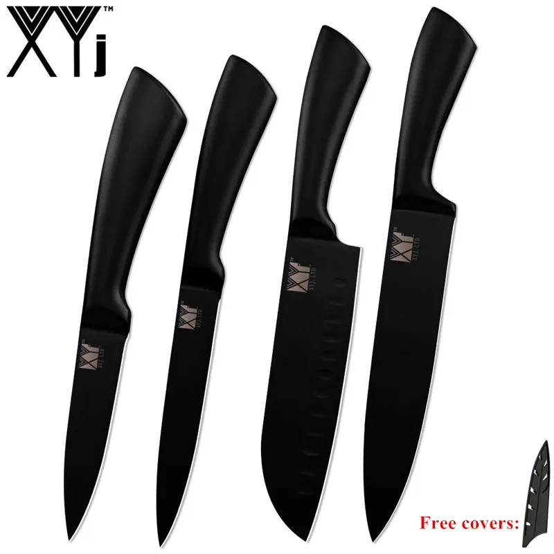 C.4PCS SET XYj Кухня Набор ножей 7 шт Нержавеющая сталь Non-slip лезвие, поварской нож сумка крышка японский Стиль Кухня Аксессуары для инструментов - Цвет: C.4PCS SET