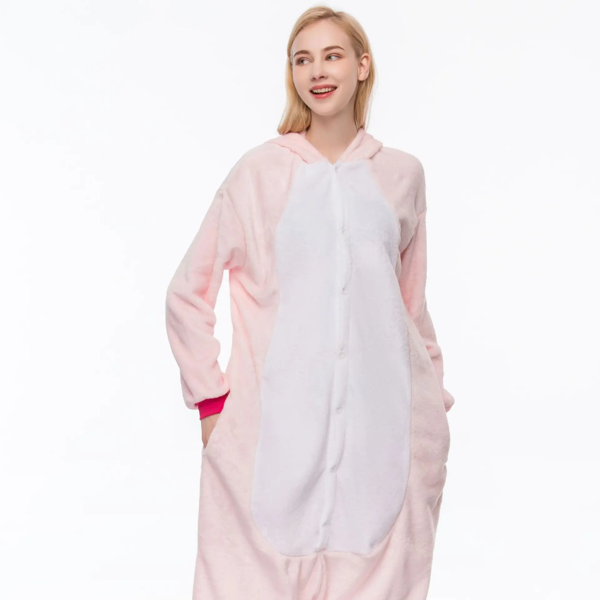 Pink Pegasus Унисекс пижамы с животными для взрослых костюм аниме стежка Единорог панда Медведь Пикачу фланель мультфильм милый теплый Косплей пижамы - Цвет: Pink Pegasus