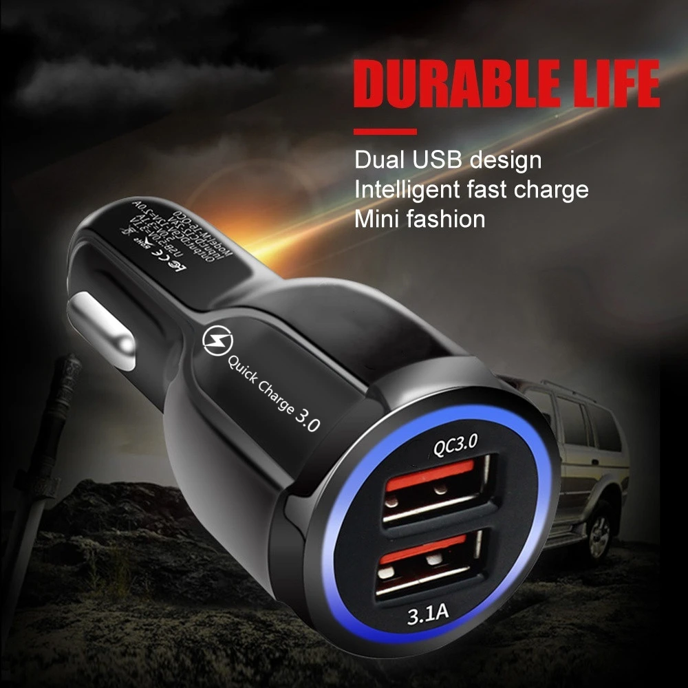 

3.0 Quick Charge Car Charger For Mobile Phone Dual Usb Auto Charger Qualcomm Qc 3.0 Fast Charging Adapter Mini Usb Car Charger