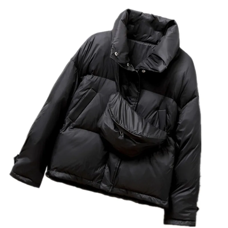 

White Duck Down Jacket Women's Short Stand-up Collar Thickened Warmth Loose Casual Fashion Bread Jacket Tide