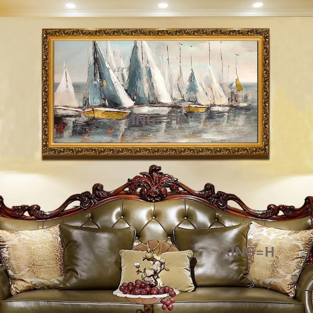 

100% Hand Drawn Abstract Sailing Boat Ship Oil Painting Canvas Art Wall Decor Picture Unframed Artwork For Living Room Decor