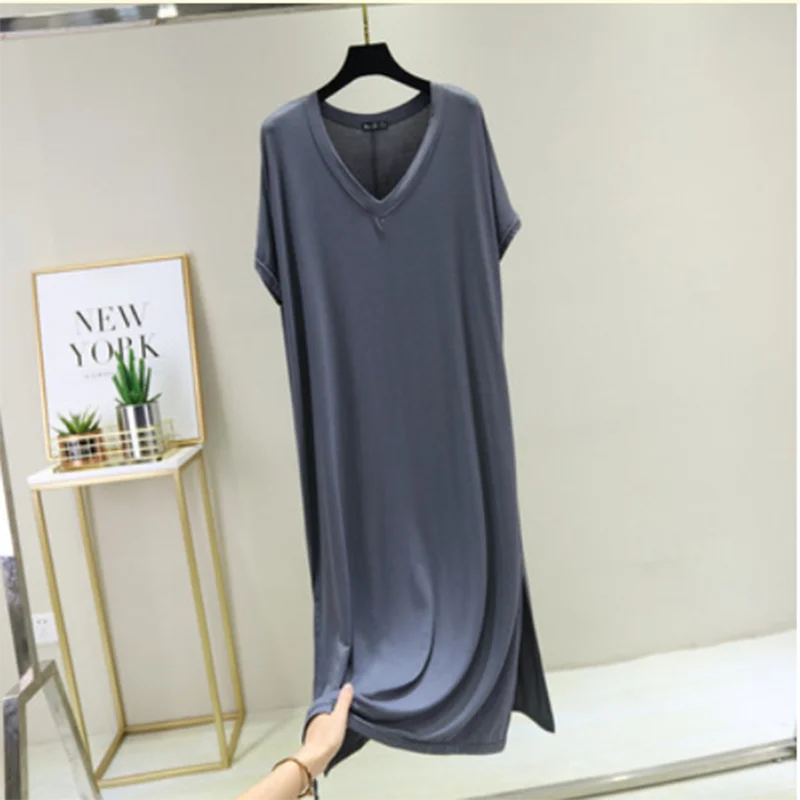 Женское летнее платье 2020 Новое модальное джокер с коротким рукавом v-образным