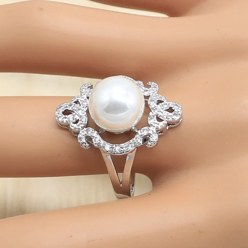 Свадебные ювелирные изделия с белым жемчугом серебряного цвета свадебные